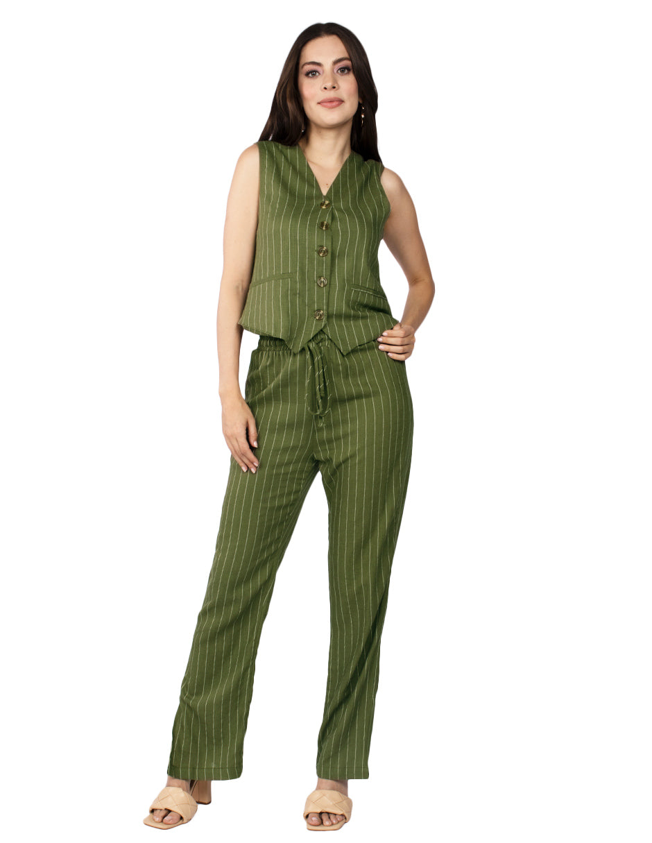 Pantalones Para Mujer Tipo Lino Con Jareta W51100 Olivo