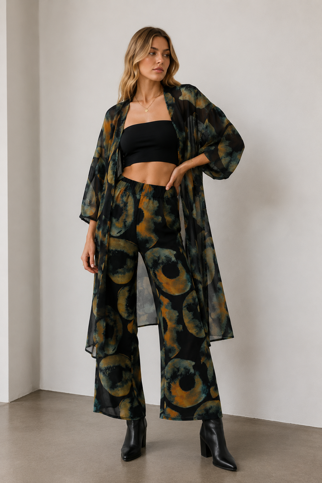 Kimonos Para Mujer Estampado Ligero T63100 Negro