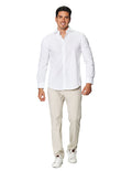 Camisas Para Hombre Bobois Moda Casuales Lisa Tipo Lino De Manga Larga Cuello Italiano Regular Fit B41311 Blanco