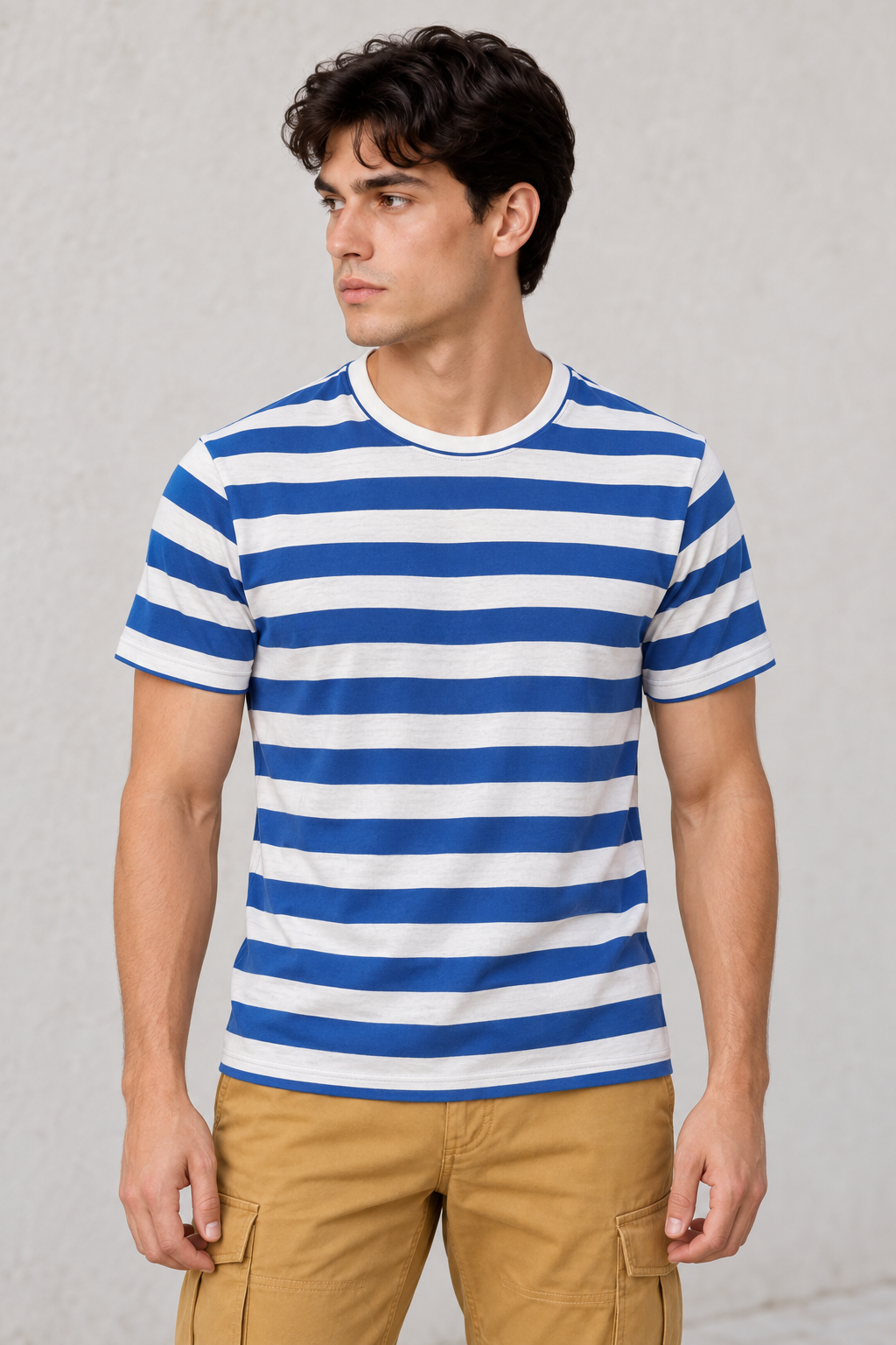 Playeras Para Hombre De Manga Corta Con Estampado De Rayas A41112 Azul