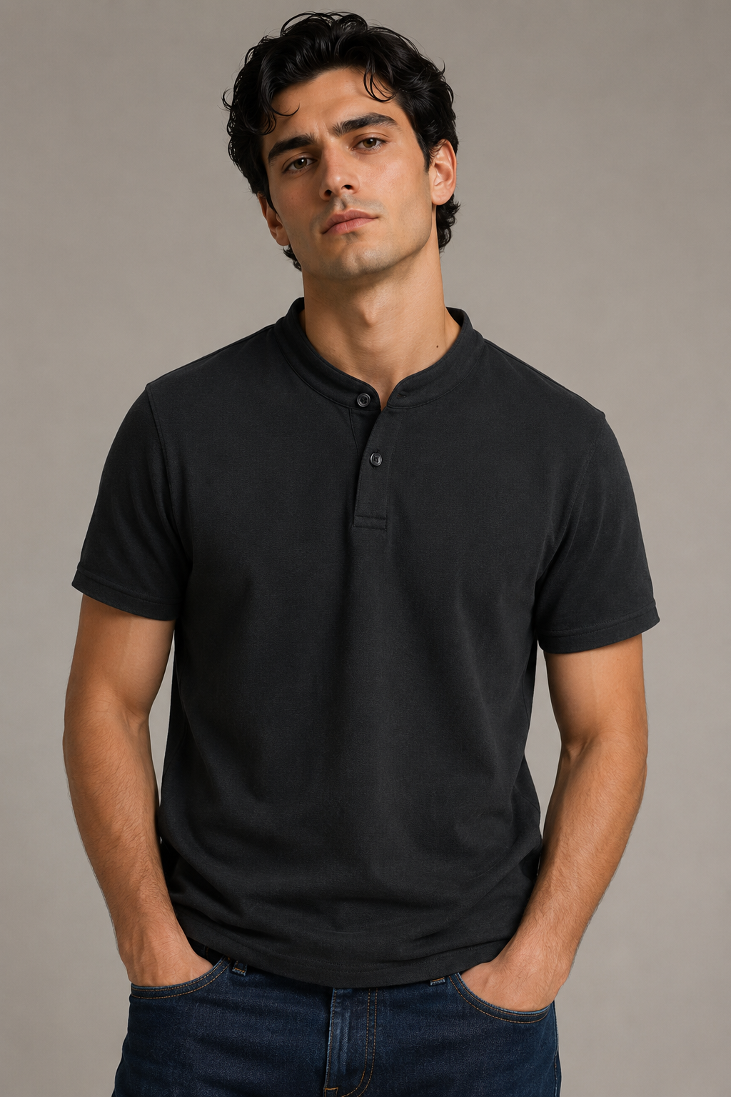 Playeras Polo Para Hombre Cuello Mao Spandex APMAO Negro