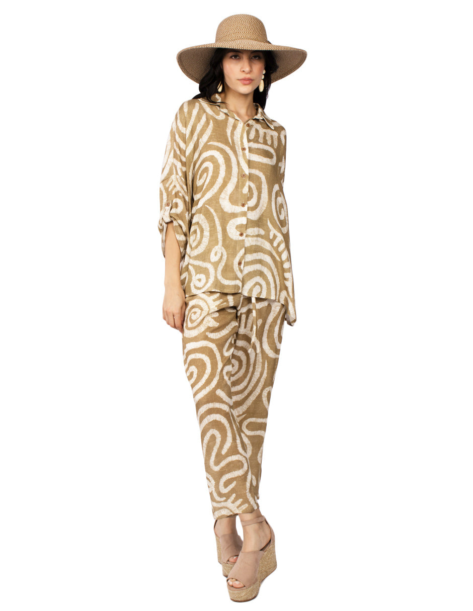 Pantalones Para Mujer Ligero Con Jareta W51123 Camel