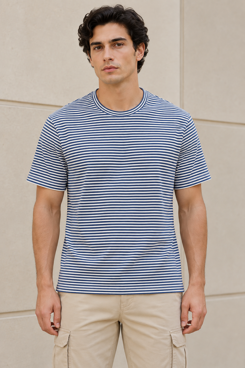 Playeras Para Hombre De Manga Corta Con Estampado De Micro Rayas A41111 Azul