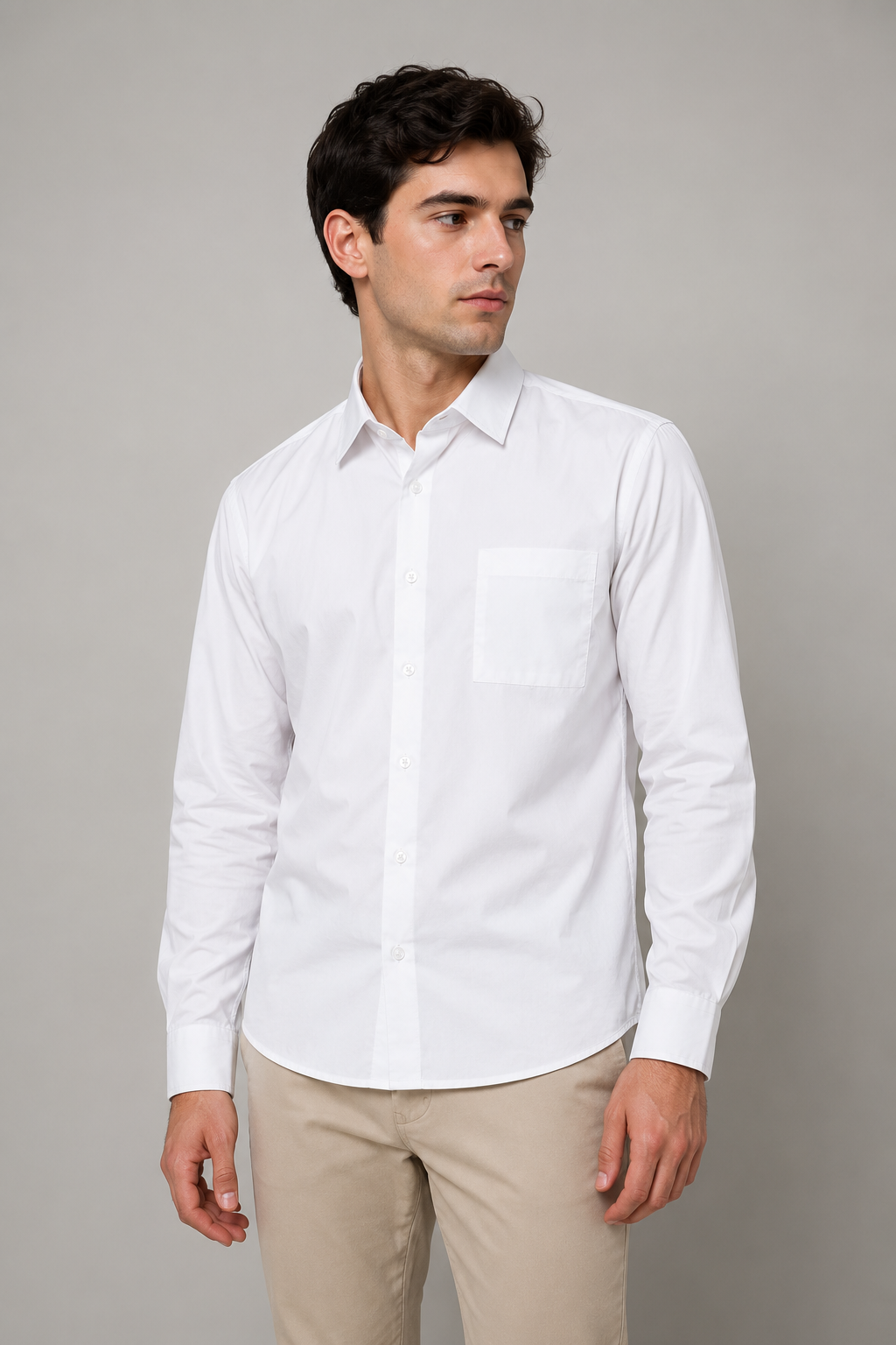 Camisas Para Hombre Manga Larga De Algodón Suave B65404 Blanco