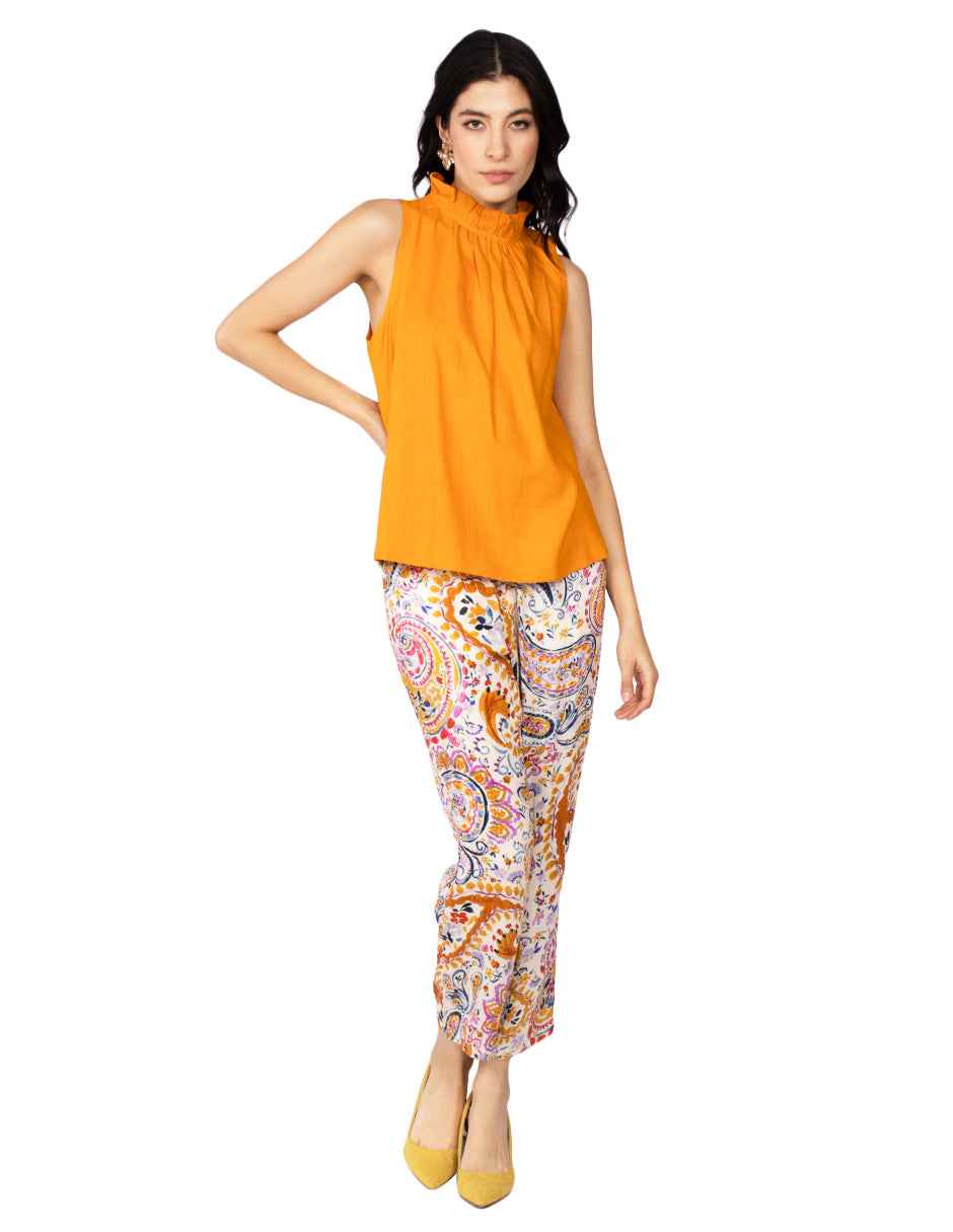 Blusas Para Mujer Tipo Lino Sin Mangas N51150 Naranja