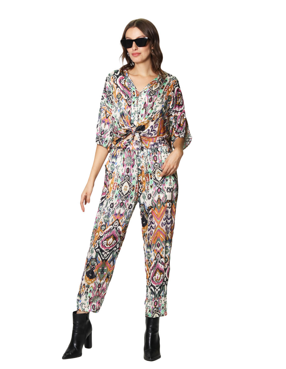 Blusas Para Mujer Estampada Con Nudo N43102 Olivo