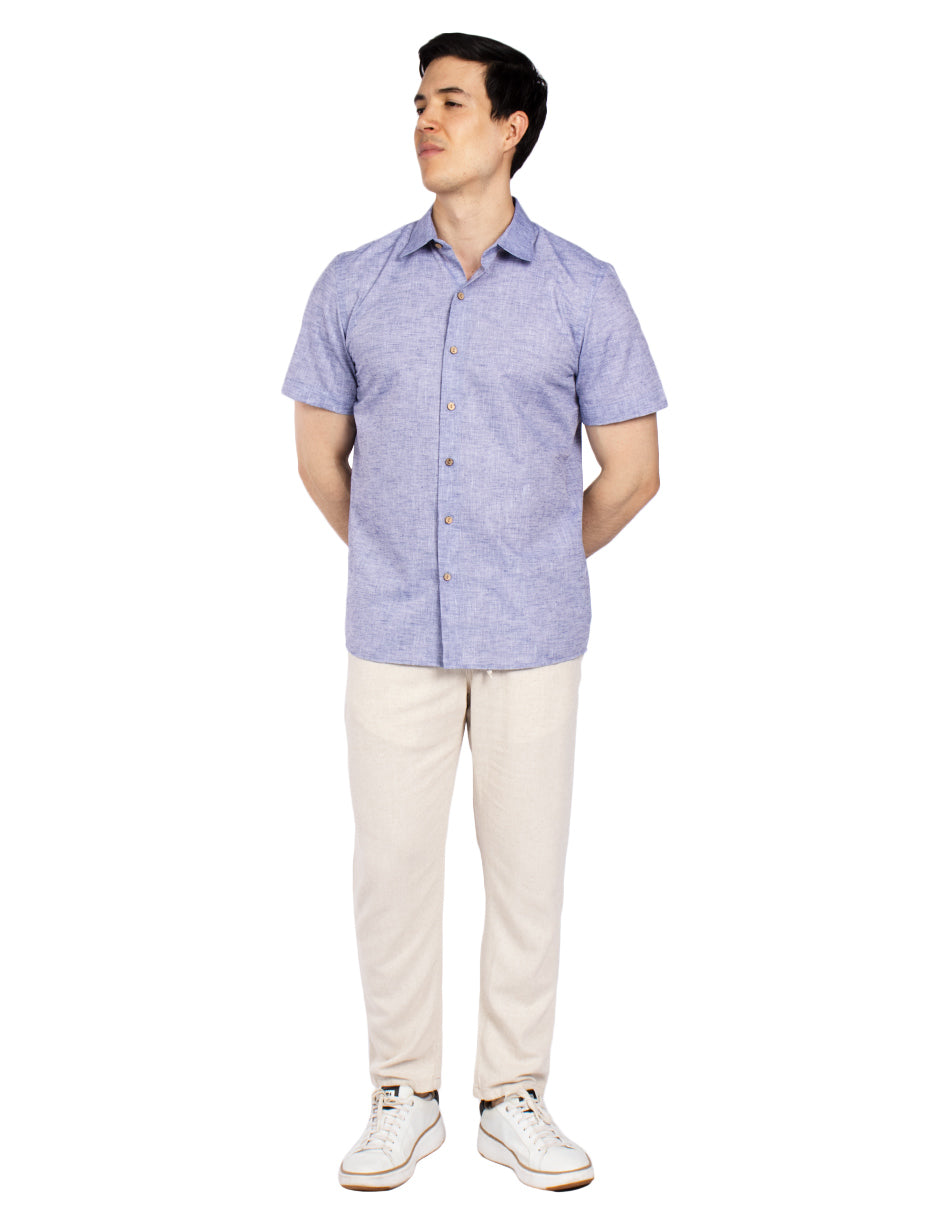 Camisas Para Hombre Estilo Lino B51365 Azul