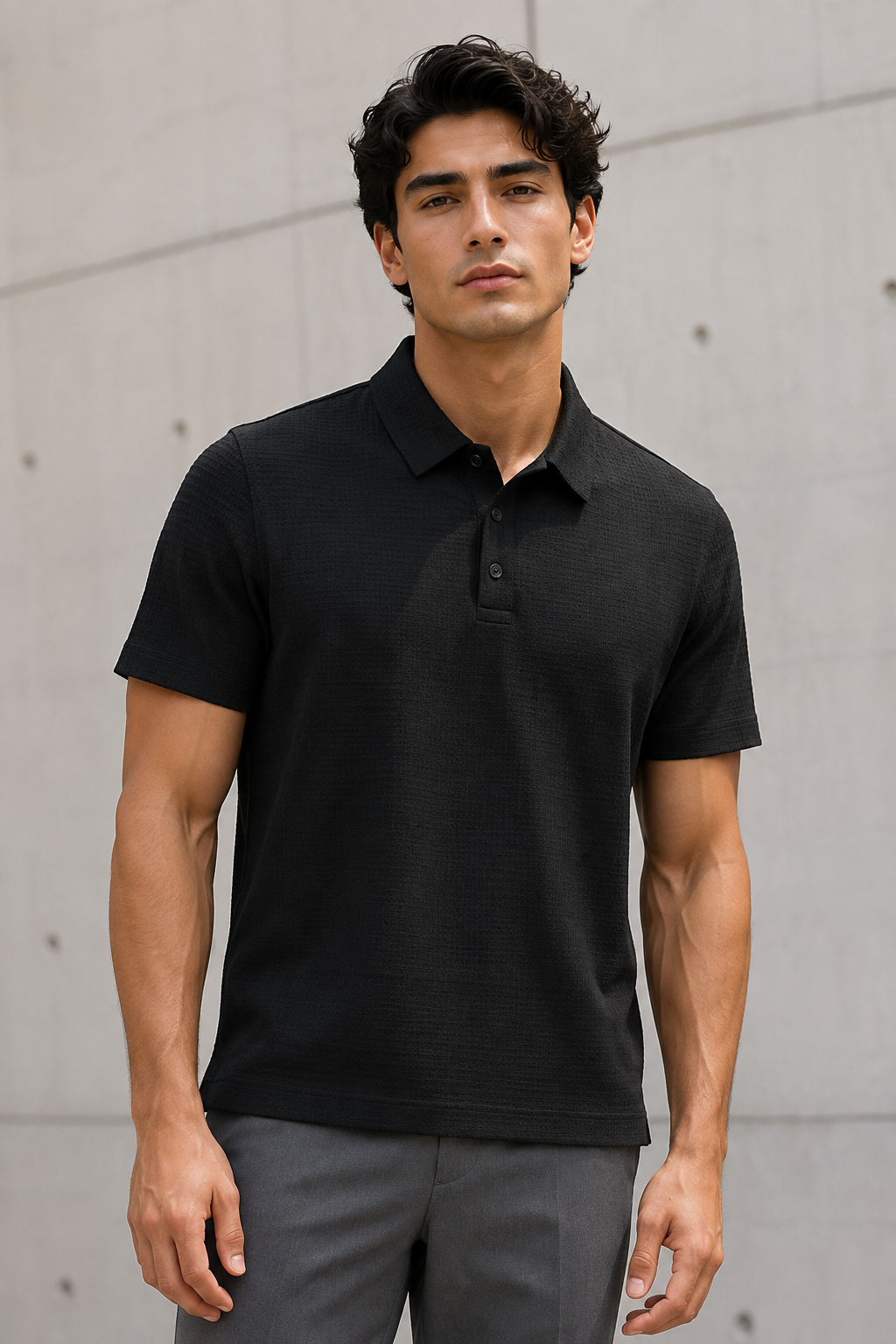 Playeras Polo Para Hombre Premium Con Textura A55405 Negro