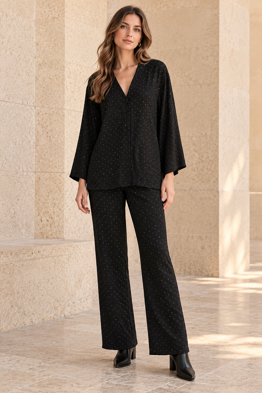 Blusas Para Mujer Oversize Con Escote Y Pedrería N63136 Negro
