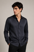 Camisas para Hombre Manga Larga Casual Formal de Tejido Suave B65411 Marino