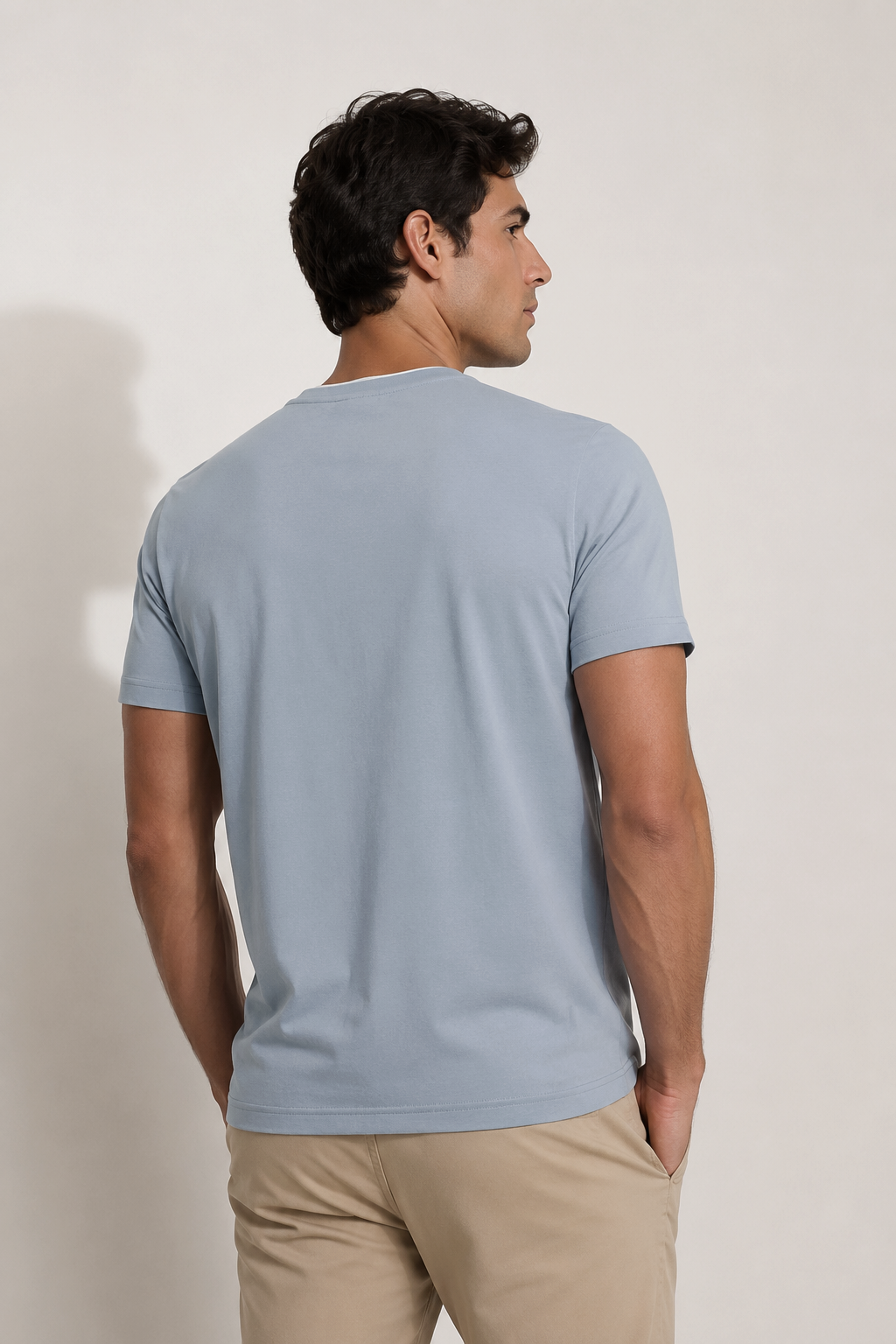 Playera para Hombre Cuello Redondo de Algodón Stretch A61402 Cielo