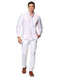 Camisas Para Hombre Bobois Moda Casuales De Manga Larga De Cuello Americano Con Estampado B41113 Rosa