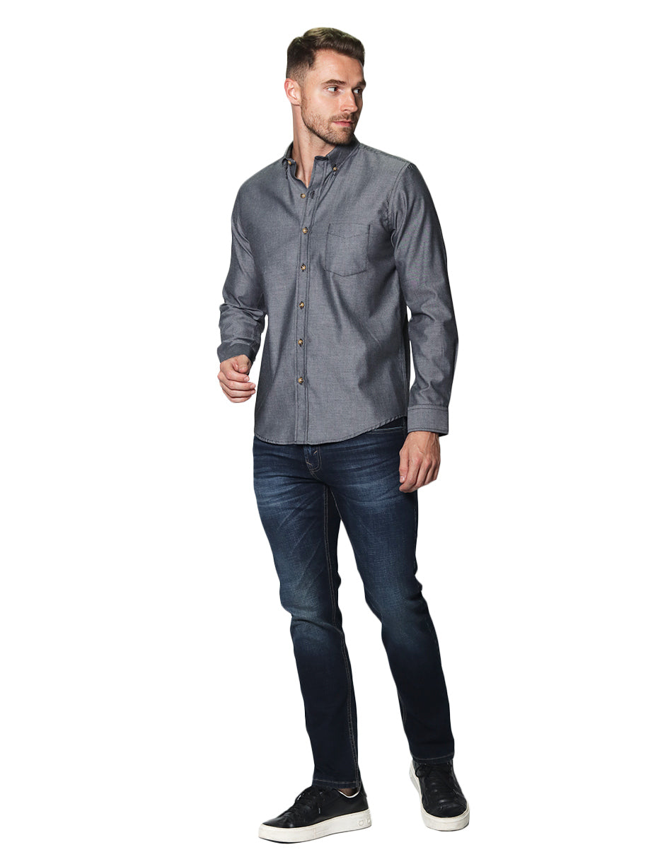 Camisas Para Hombre Manga Larga Lisa B45101 Oxford