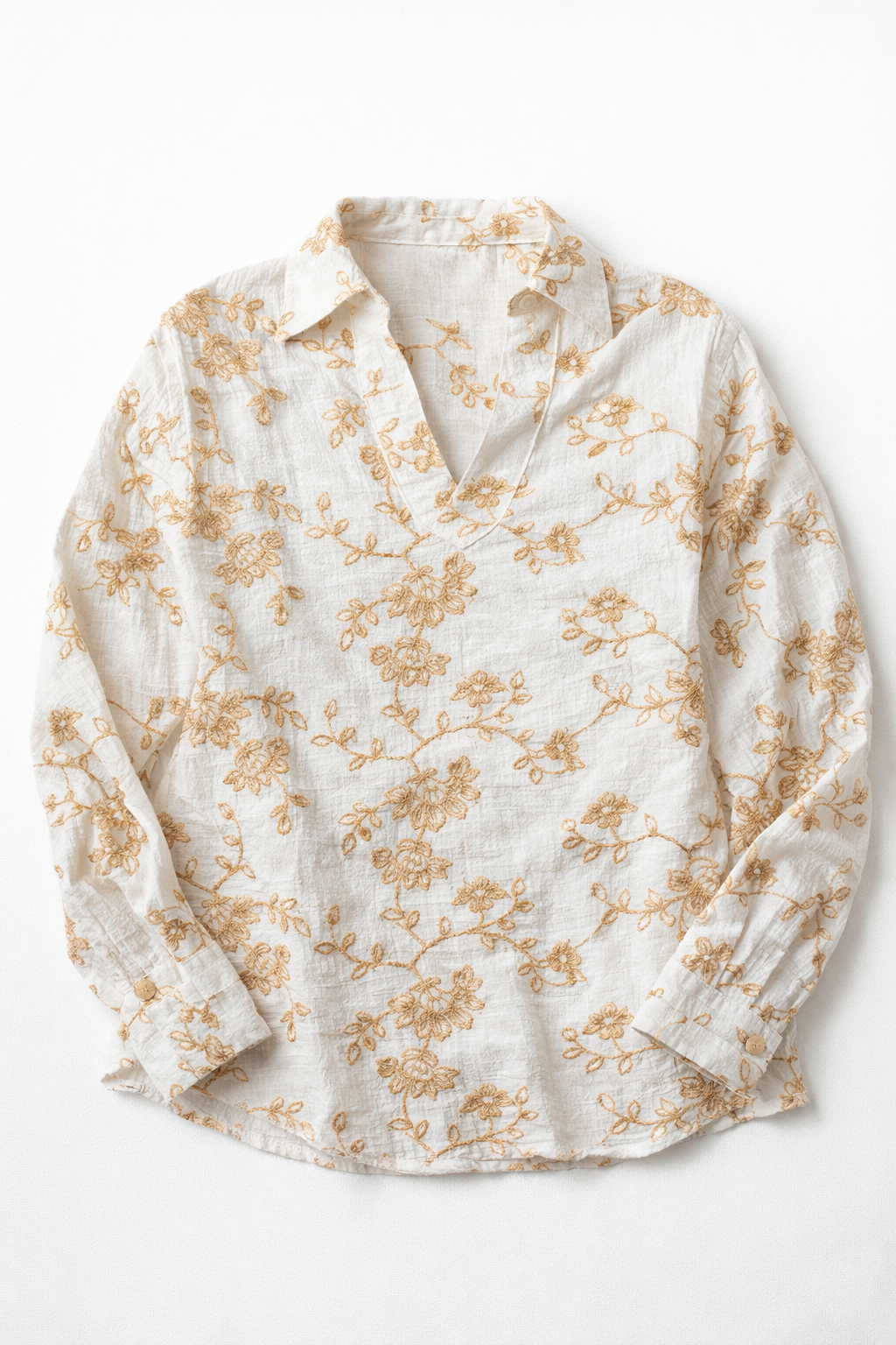 Blusas Para Mujer Bordada Media Aletilla N61136 Beige