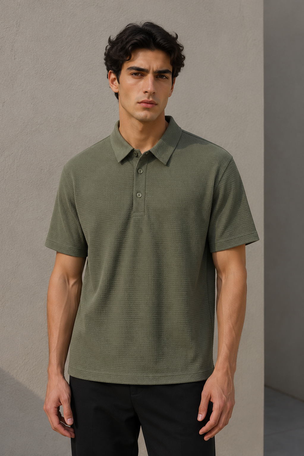 Playeras Polo Para Hombre Premium Con Textura A55405 Olivo