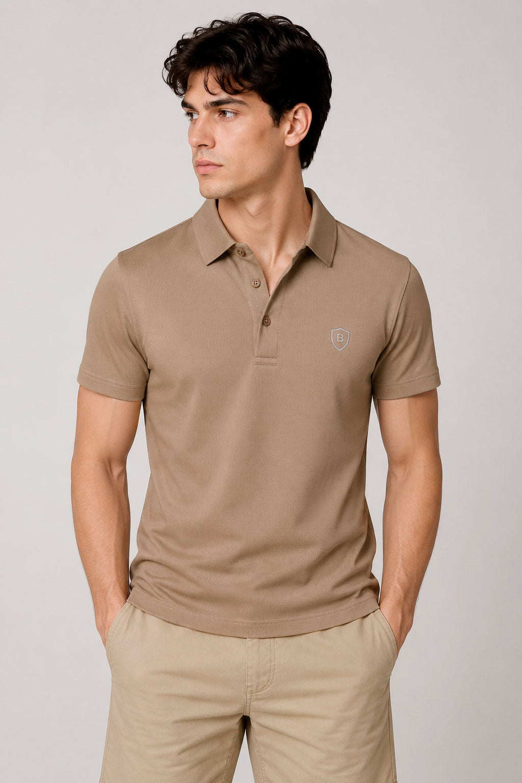 Playeras Polo Para Hombre Spandex Con Textura A55402 Camel