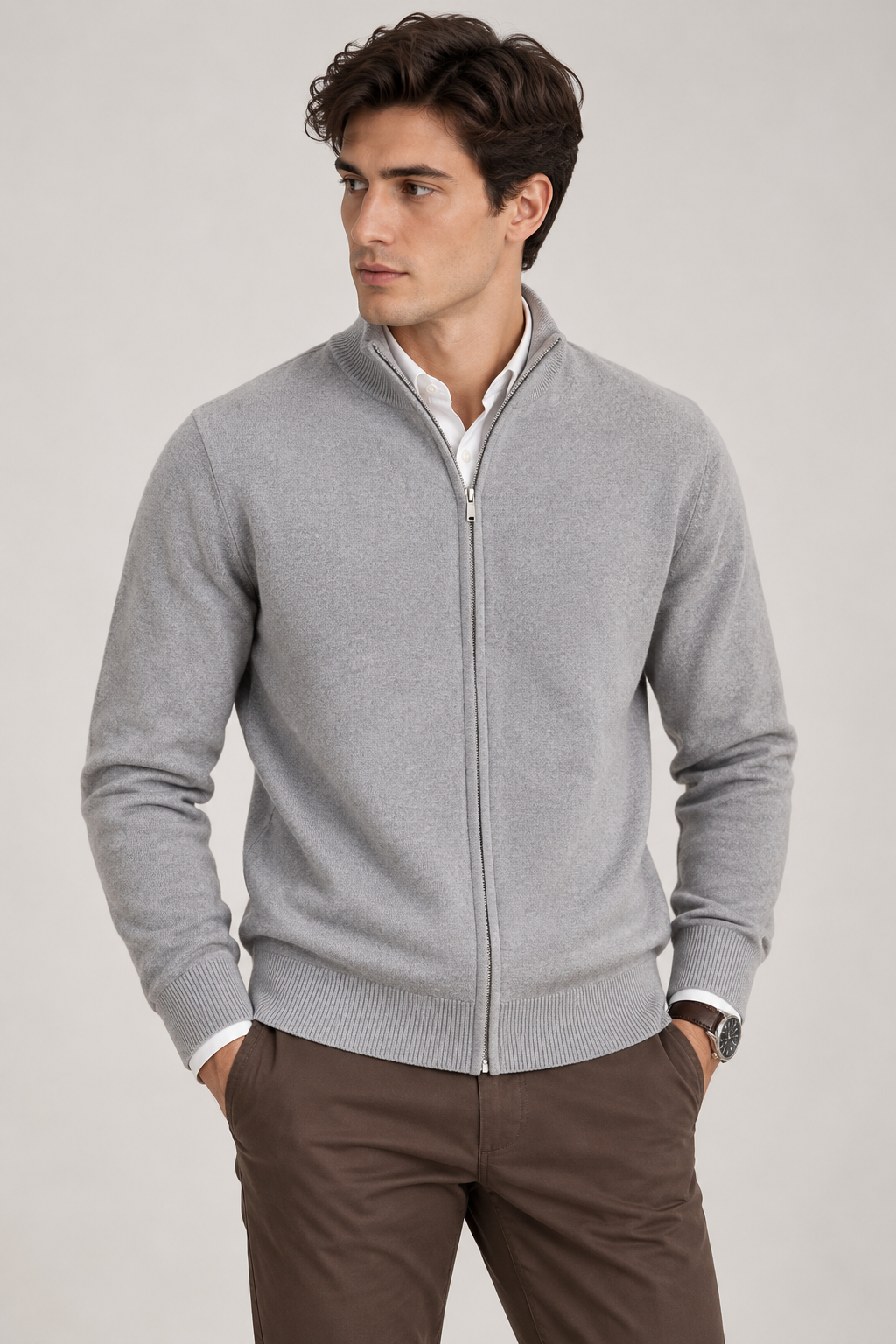 Suéteres Para Hombre Básico Con Cierre De Punto Fino E65304 Gris