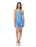 Blusas Para Mujer Bobois Moda Casuales Lisa Corta Tipo Lino De Tirantes Anchos N41153 Azul