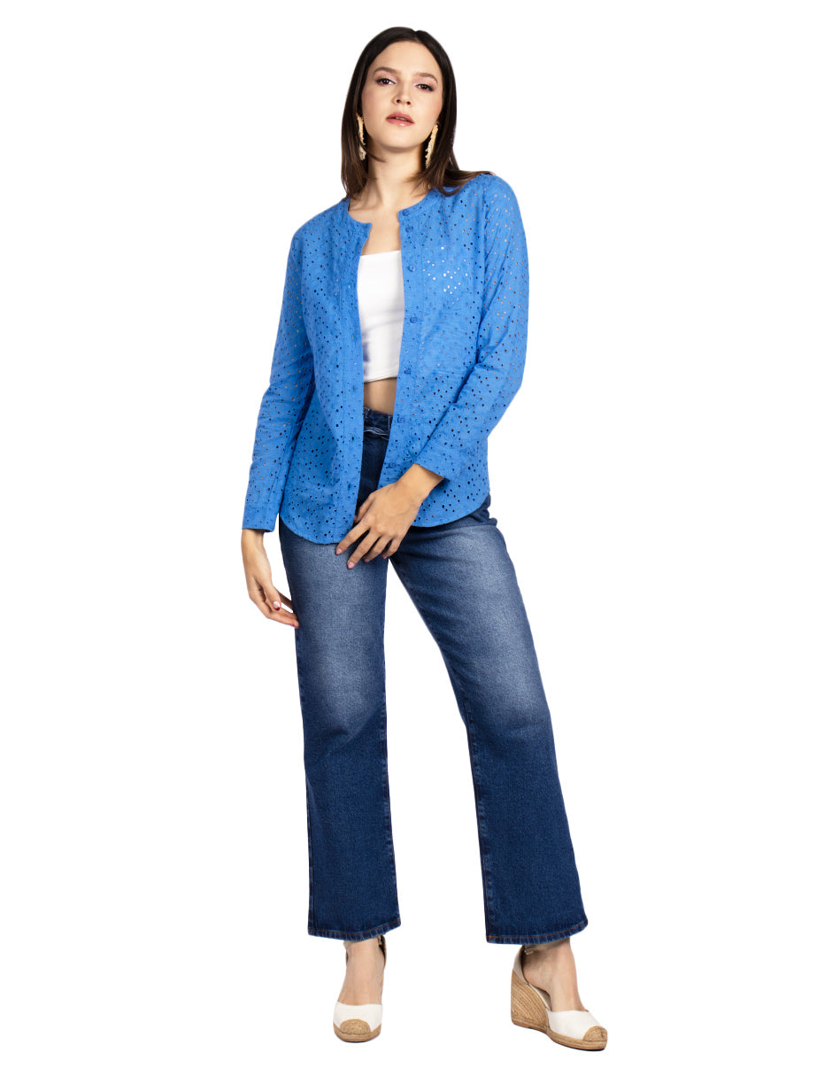 Blusas Para Mujer Manga Larga Cuello Redondo Bordada N31146 Rey