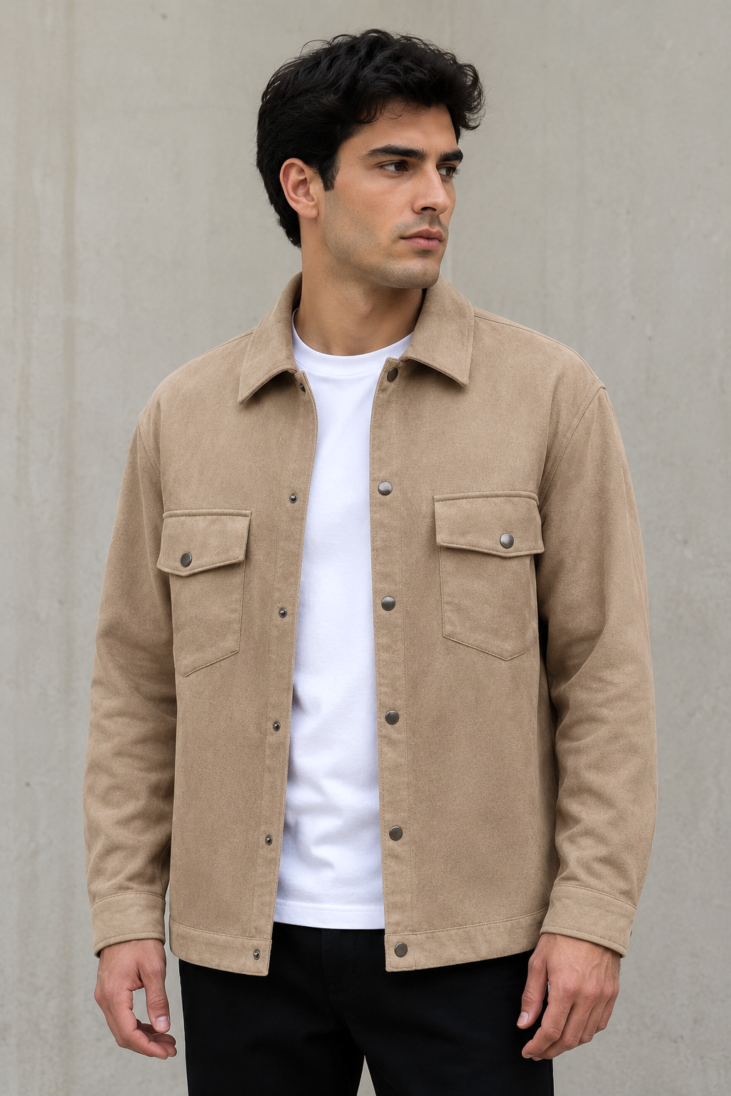 Sobrecamisas Para Hombre Suede De Doble Bolsillo Con Tapa B65413 Kaki