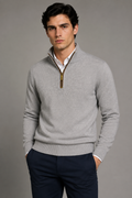 Suéteres Para Hombre Cuello Alto y Cremallera De Punto Fino E65302 Gris