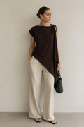 Blusas Para Mujer Asimétrica Con Lazo En Hombro Y Caída Lateral N63137 Café
