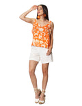 Blusas Para Mujer Bobois Moda Casuales De Tirantes Anchos Con Estampado De Flores N41137 Naranja
