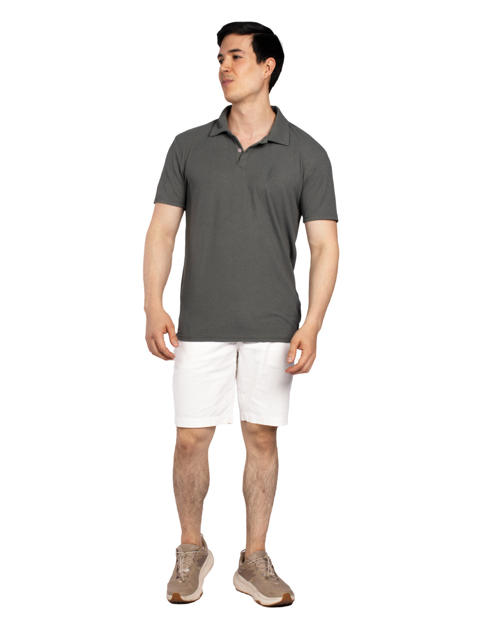 Playeras Tipo Polo Para Hombre Jacquard A51312 Gris