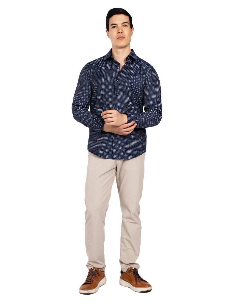 Camisas Para Hombre Slim Fit Microcuadros B51313 Marino