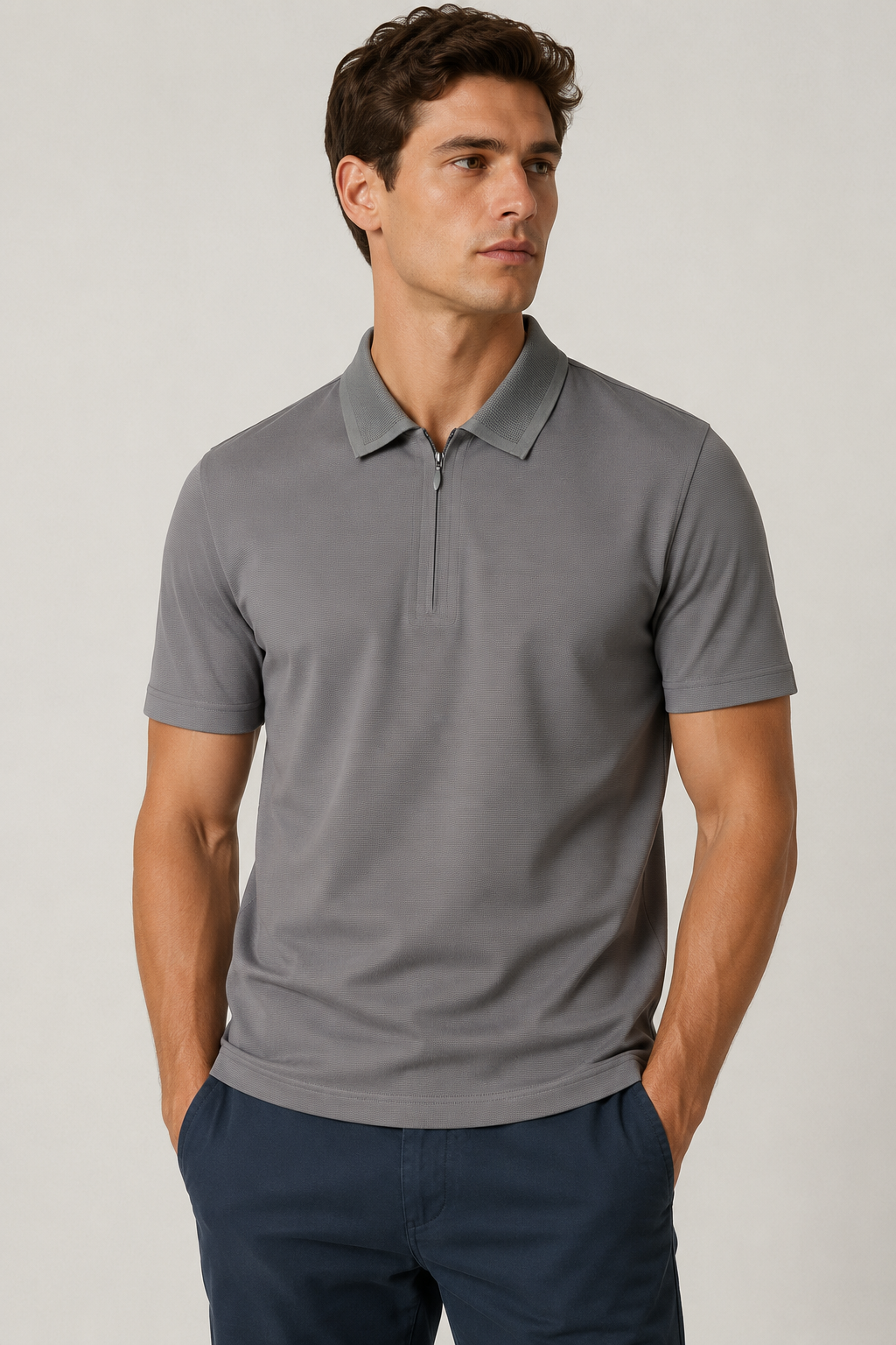 Playeras Polo Para Hombre Microperforada Super Stretch Con Manga Corta A65407 Gris