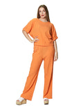 Pantalones Para Mujer Bobois Moda Casuales Basico Corrugado De Tiro Alto W41142 Naranja