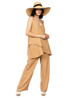 Pantalones Para Mujer Tipo Lino Wide Leg W51116 Camel