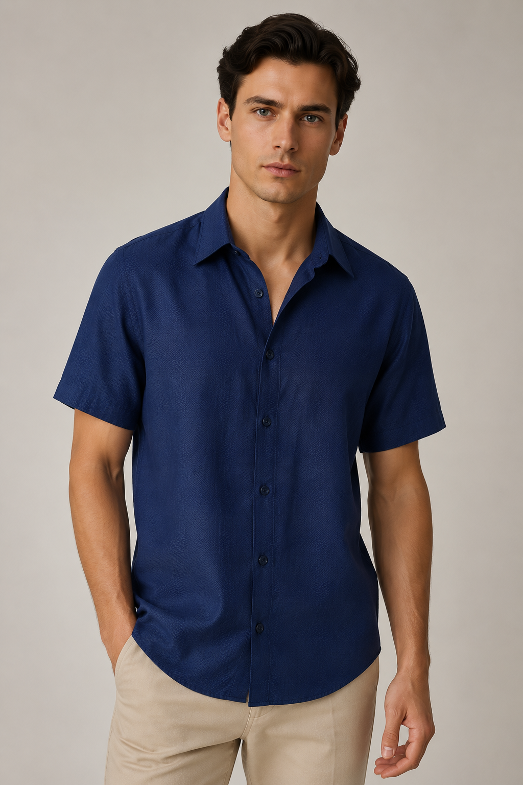 Camisas Para Hombre Manga Corta Jacquard  B61351 Marino
