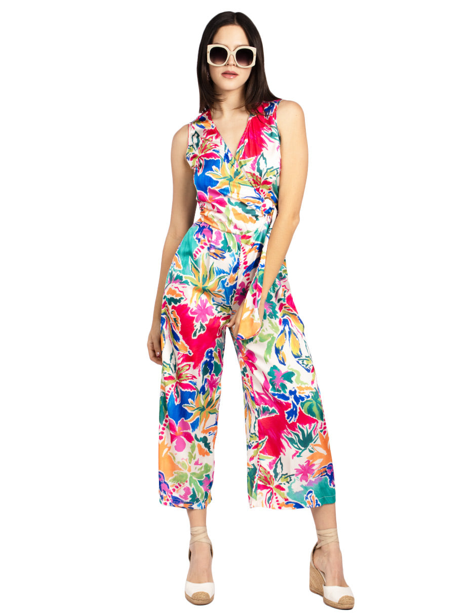 Jumpsuits Para Mujer Satinado Cruzado Tropical W41138 Unico