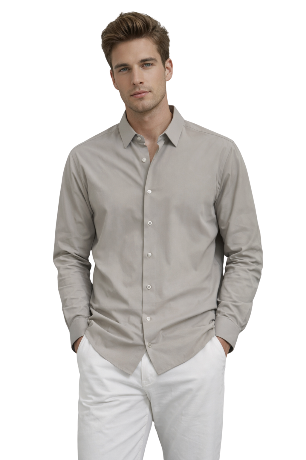 Camisa para Hombre Super Stretch Sin Costura Antiarrugas B61402 Beige