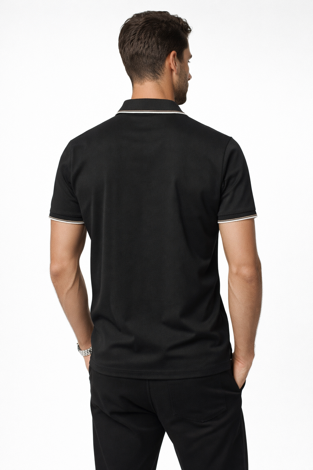 Playera Polo para Hombre Casual con Cierre Stretch Antiarrugas A61415 Negro