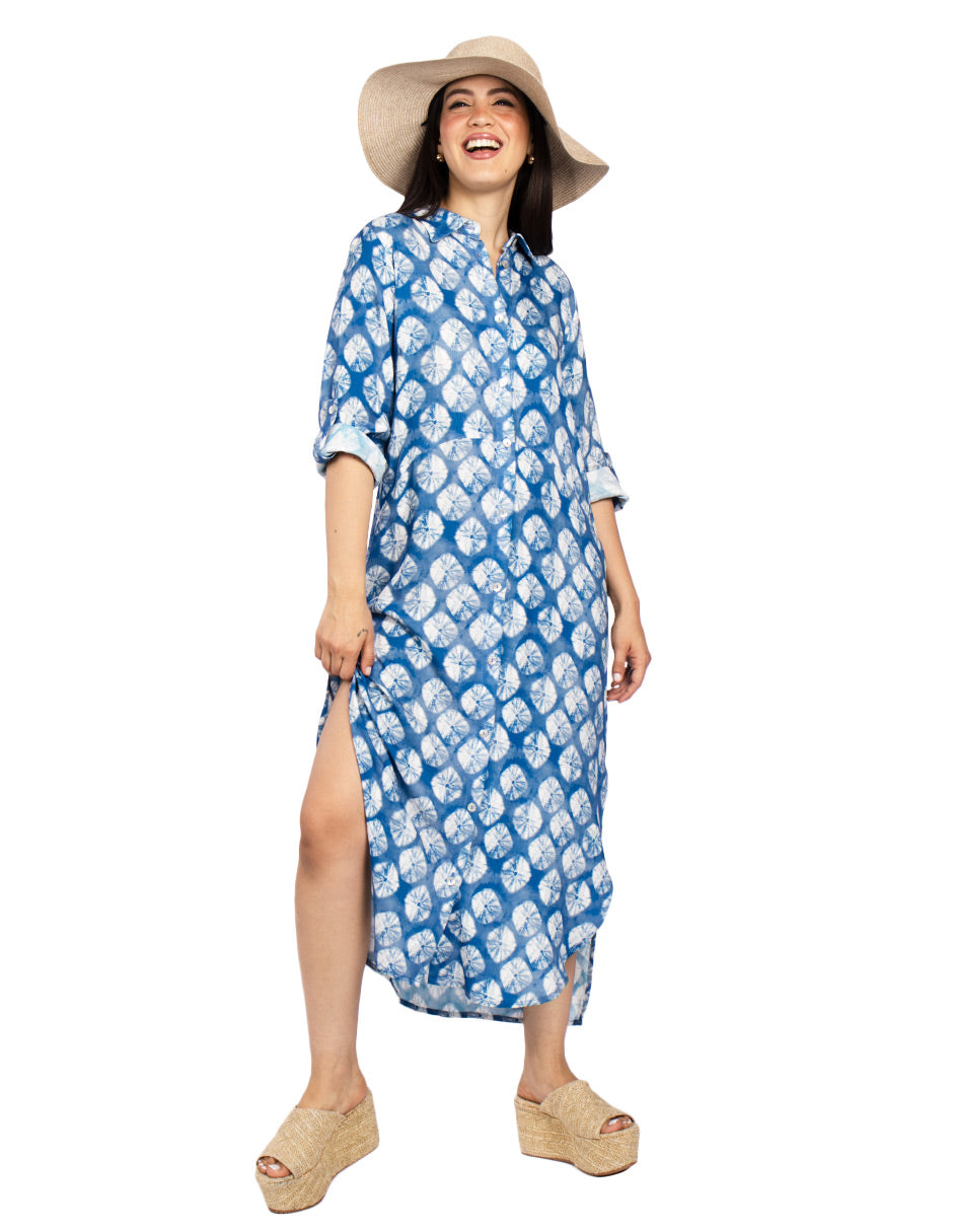 Vestidos Para Mujer Largo Camisero Comodo S51141 Azul