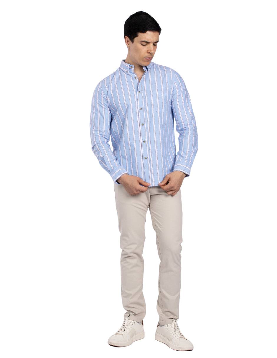 Camisas Para Hombre Regular Fit Oxford B51115 Azul