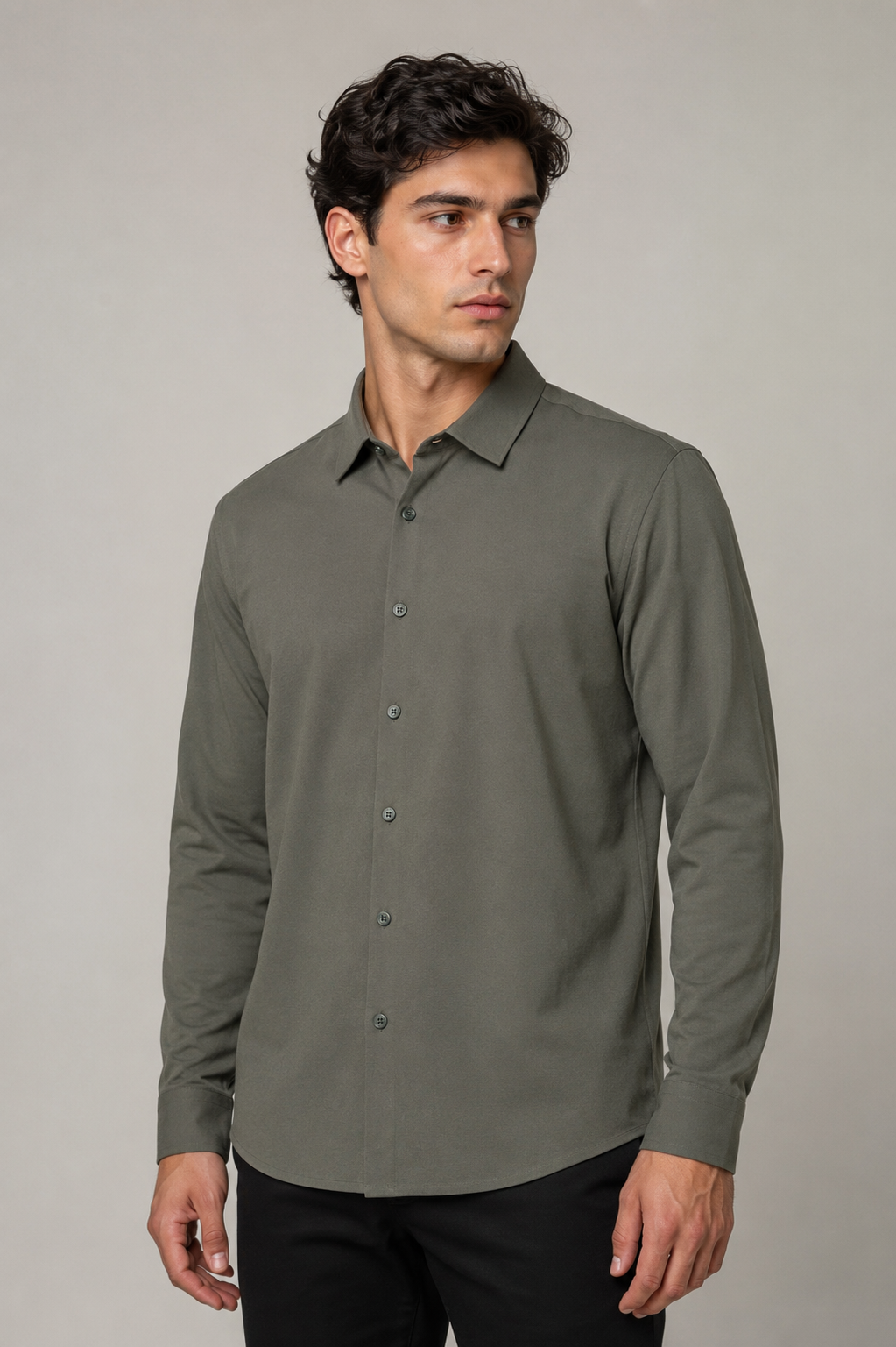 Camisas Para Hombre De Manga Larga Micropanal B65403 Olivo