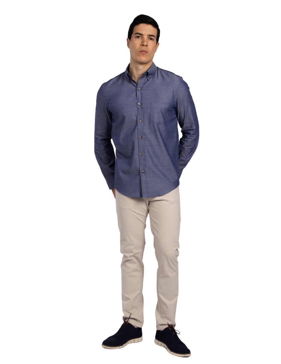 Camisas Para Hombre Manga Larga Essential B51101 Marino