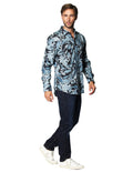 Camisas Para Hombre Manga Larga Estampada B45521 Azul