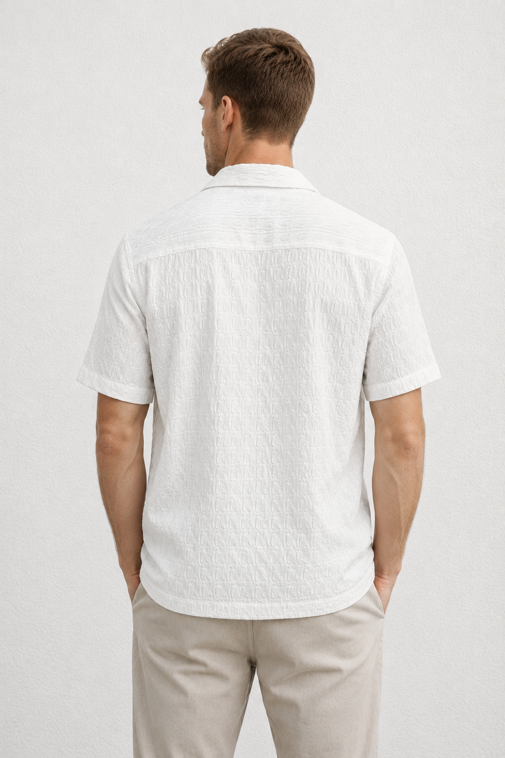 Camisa para Hombre Manga Corta Resort Jacquard Super Stretch Antiarrugas B61457 Blanco