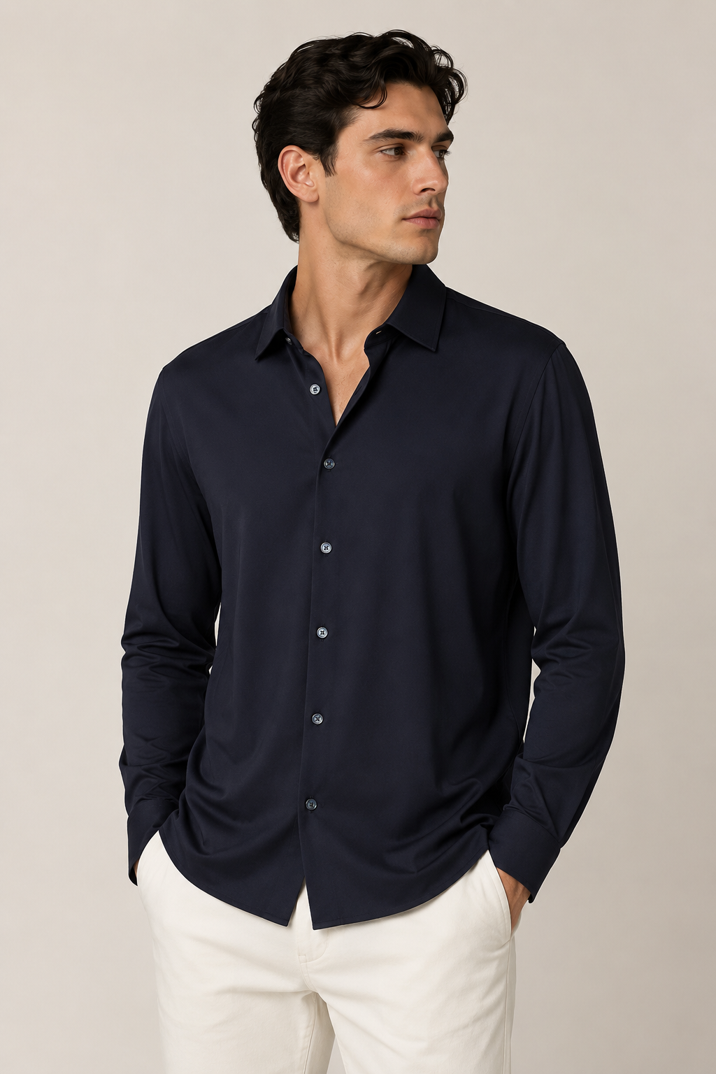 Camisas Para Hombre Jersey Super Stretch De Punto Non Iron B55402 Marino