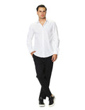 Camisas Para Hombre Manga Larga Micro Cuadros Jackard B45305 Blanco