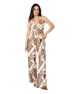 Pantalones Para Mujer Wide Leg Tipo Lino Estampado W51124 Cafe