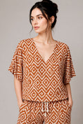 Blusas Para Mujer Ligera Cuello V Étnico N61122 Chedron