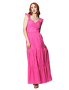 Vestidos Para Mujer Bobois Moda Casuales Largo Escotado De Tirantes Con Olanes Perforado Con Bordado S41111 Rosa