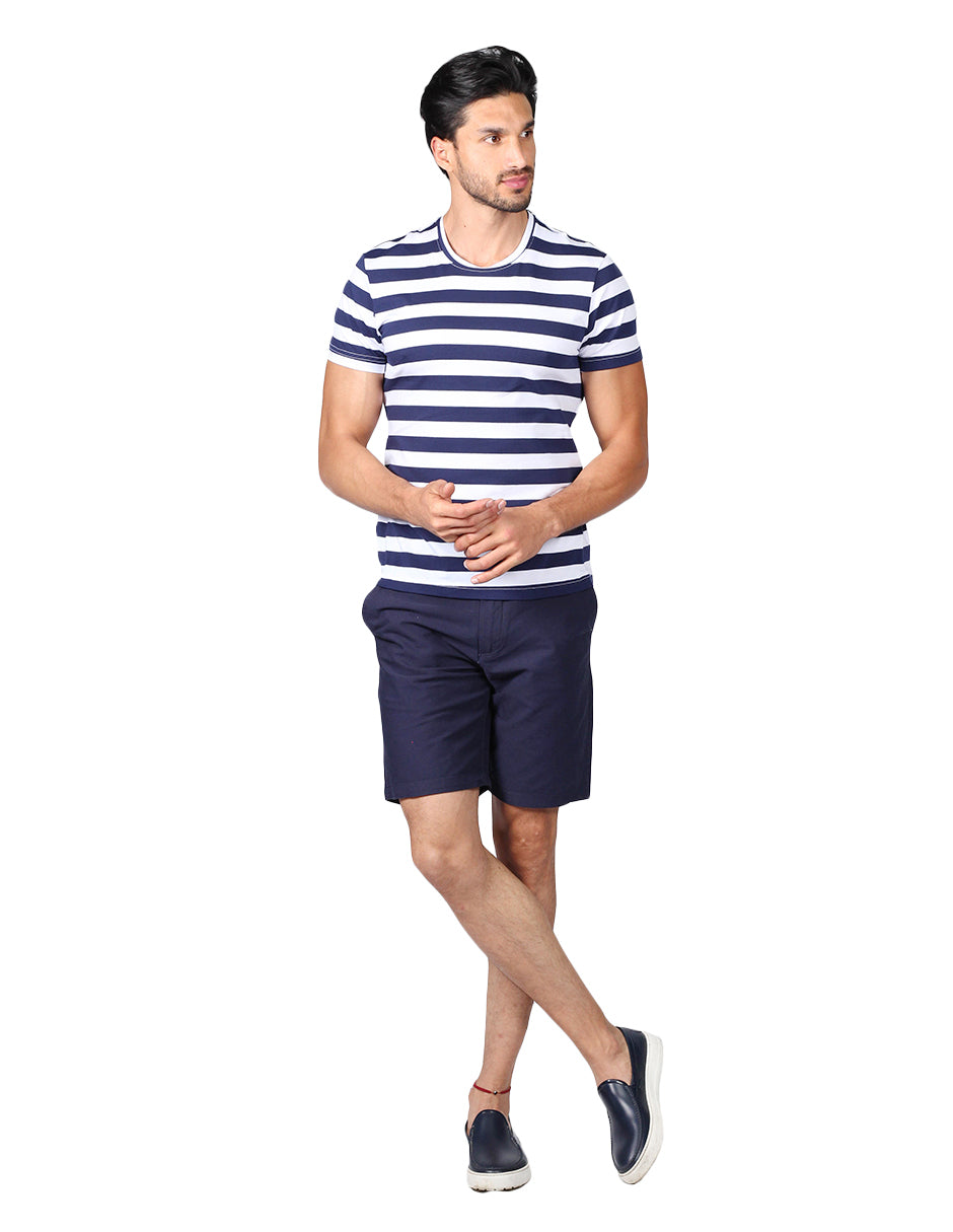 Playeras Para Hombre De Manga Corta Con Estampado De Rayas A41112 Marino
