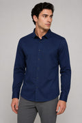 Camisas Para Hombre De Micropique Tejido Punto Ligero Stretch B65401 Marino