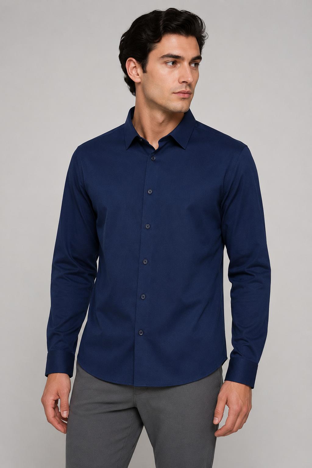 Camisas Para Hombre De Micropique Tejido Punto Ligero Stretch B65401 Marino